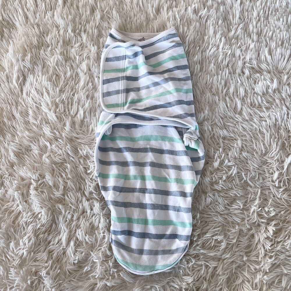 Aden & Anias Striped Easy Swaddle Blanket Sleep Sack Gray Green 0-3 Months
